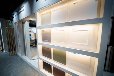Interior of Ikea Plan & Order Point, Stockport, showing a sample wall